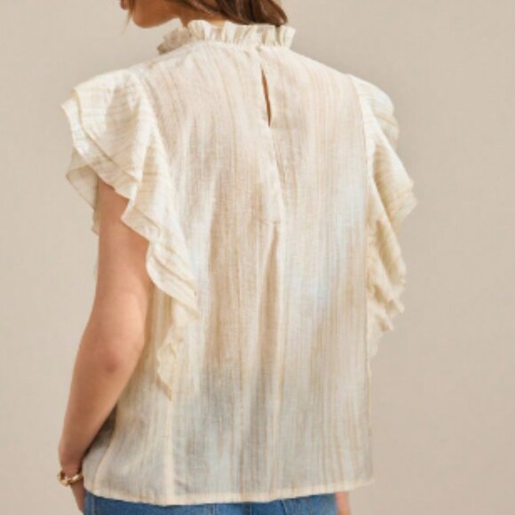 New 2026 Beige White Ruffle Lace Blouse - Picture 2 of 4